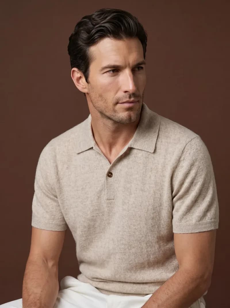 Oatmeal short-sleeve knit polo