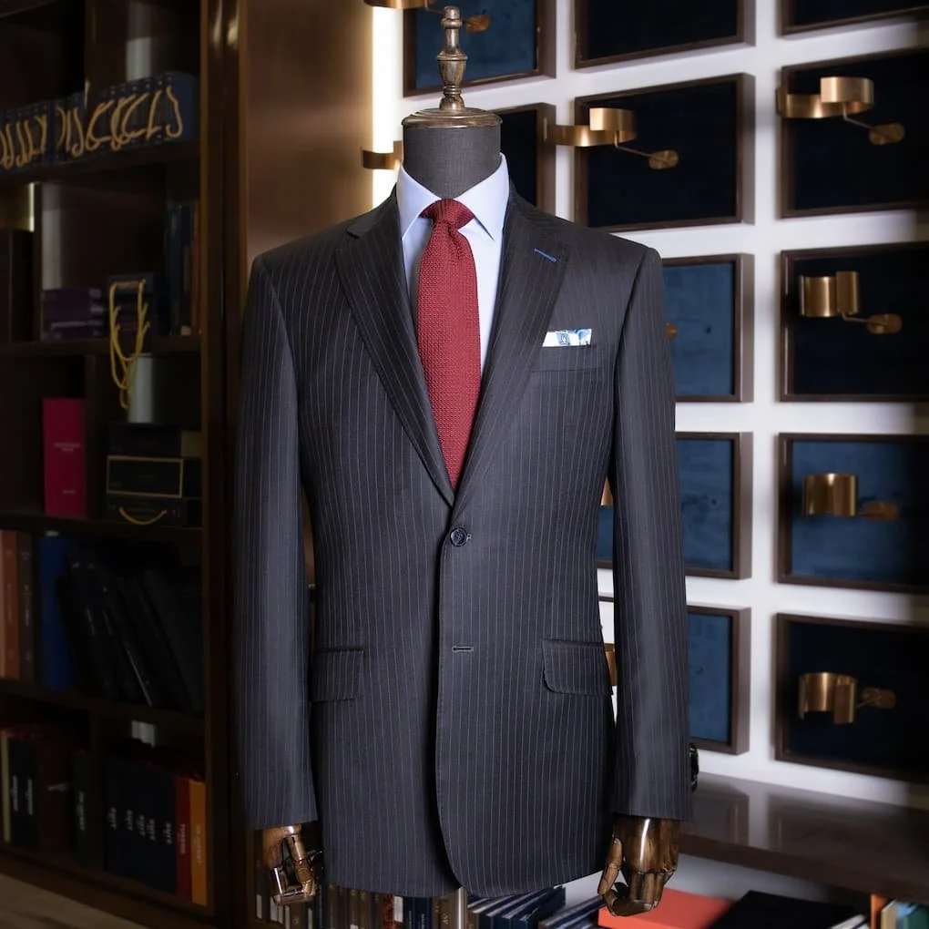 A finished bench-made bespoke suit